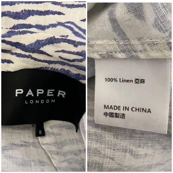 PAPER London | Sisi Linen Zebra Striped Blue Cream Scrunched Maxi Skirt 8 - Picture 9 of 10